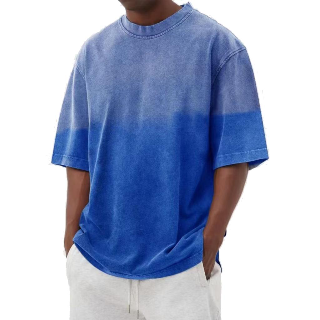 Men's Casual Trend Distressed Washed Gradient Short-sleeved Shirt - Men's Round-neck Sports T-shirt Top