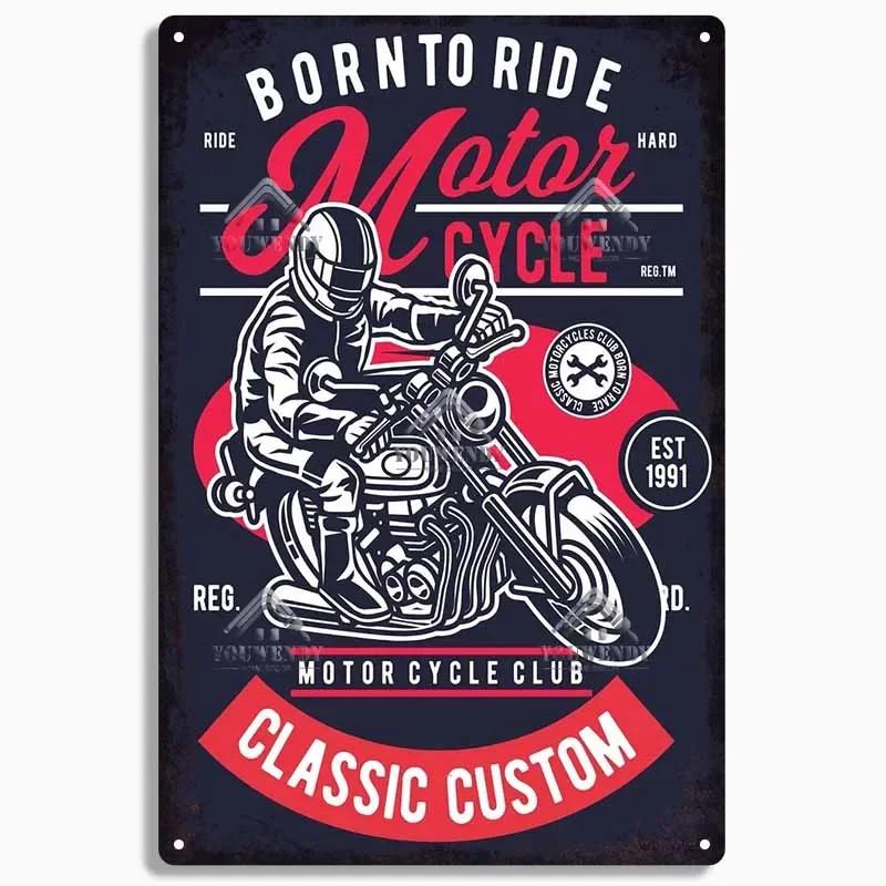 DORA Tin Sign Born To Ride Motorcycle Tin Signs Retro Metal Sign Plaque Vintage Wall Decor Garage Bar Man Cave Decorative Plate