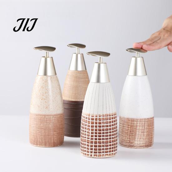 Easy Press Soap Dispenser Ceramic for Bathroom, 350/380ML Hand Bottle with Container Pump, Refillable Liquid Soap, Lotion and Shampoo Kitchen