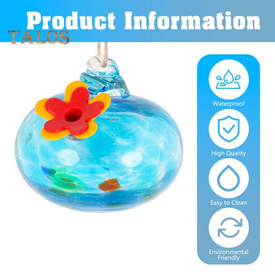 Hand Blown Glass Hummingbird Feeder 2-in-1 Hanging Metal Planter Holder with 6 Small Blown Glass Birdfeeder for Garden Backyard Window Decor