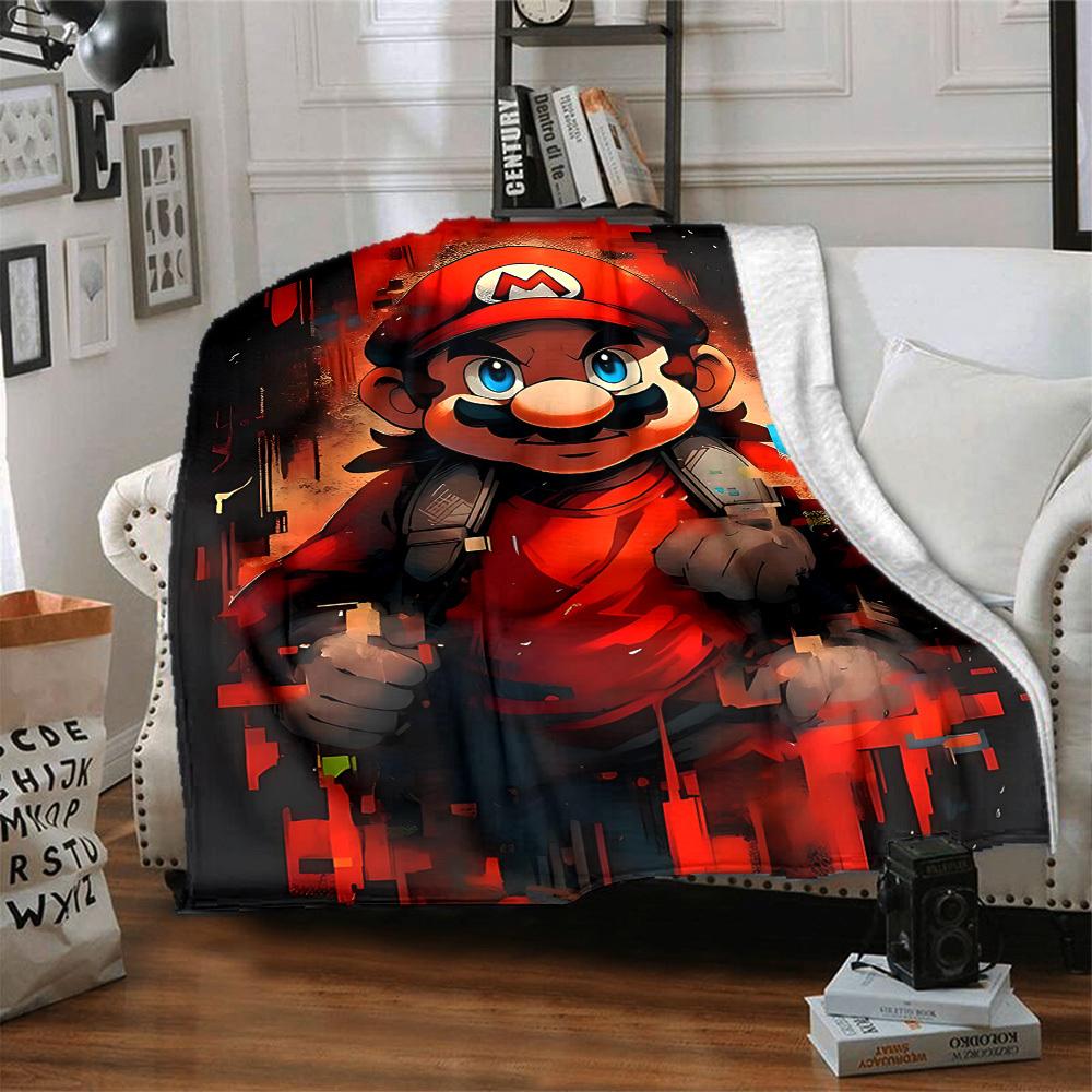 1pc Mario Adventure Gaming Cozy Print Blanket Lightweight Warm Flannel Throw Blanket For Sofa, Bed, Living Room