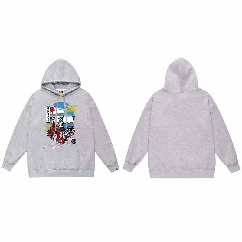 Mens Oversized Hooded Sweatshirt With Ape Head Print Heavyweight Cotton Long Sleeve Pullover Daily Wear