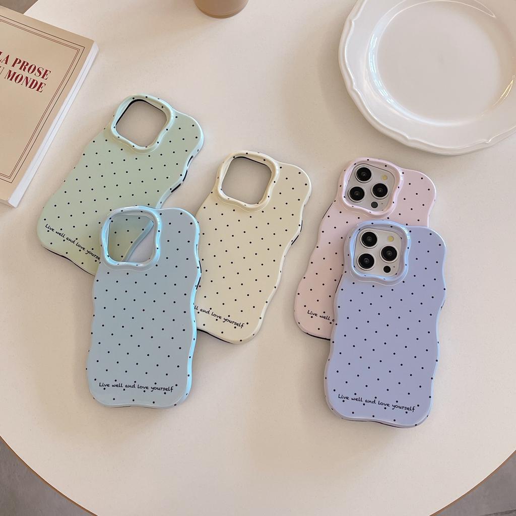 Korean Style Solid Color Polka Dot Wave Shell Compatible with iPhone 16 Pro Max Apple 17 Phone Case 15/14 Two-in-One