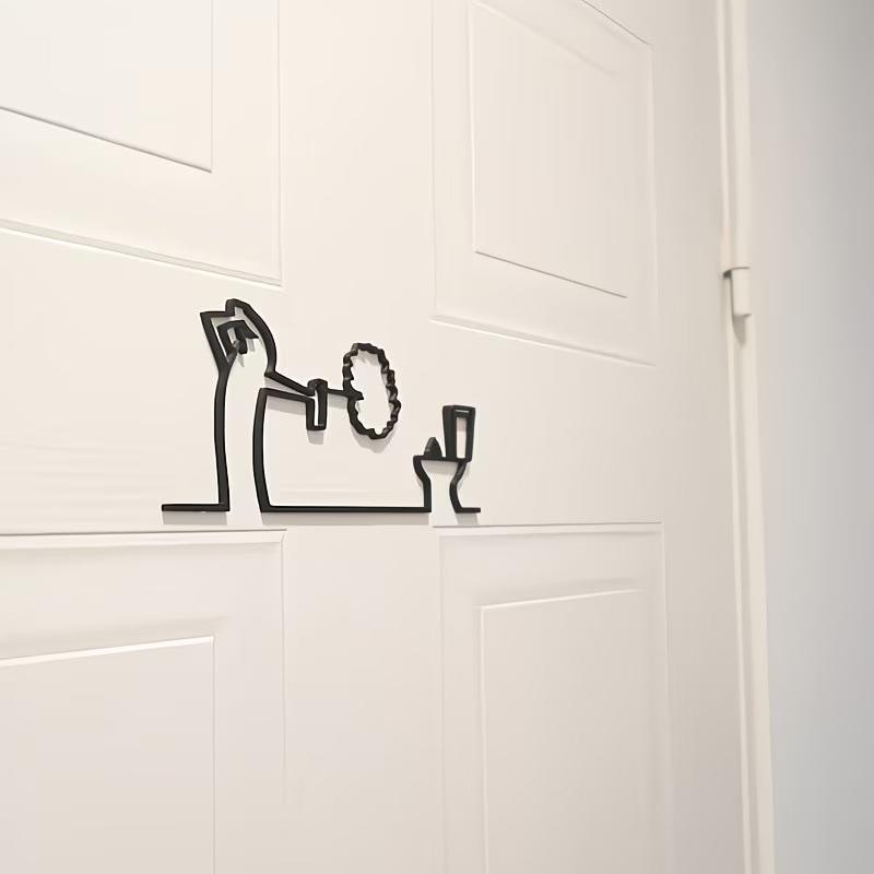 3D Nyomtatott Minimalista Vonalas Faldekoráció Öntapadós WC Jel Vízálló Modern Dísz Fürdőszobába Otthoni Dekoráció