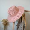 Retro Red Beige Big-Brimmed Vacation Straw Hat Summer Female Sunshade Sun Protection Beach Handmade Straw Flat Top Hat