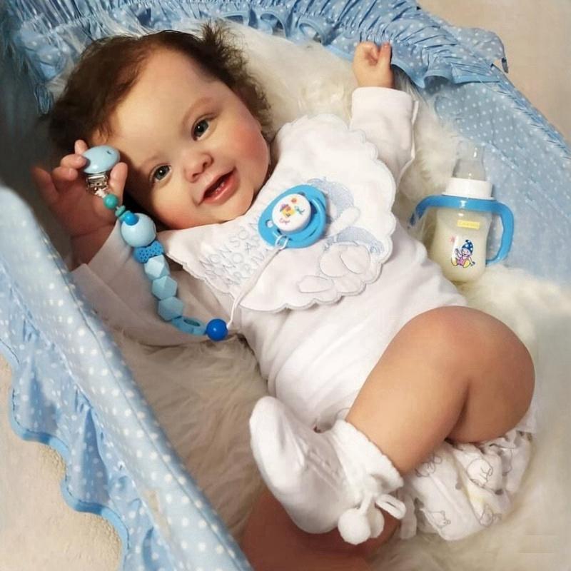 24'' 60CM Huge Kodi Reborn Toddler Doll Soft Touch Cloth Body Chubby Newborn Doll Handmade Rooted Hair 3D Painted Skin Realistic Baby Dolls for Kids