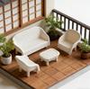 4 PCS Miniature White Wicker Tea Table & Chair Set Dollhouse Furniture Micro Landscape Props for Bedroom Fairy Garden Decor