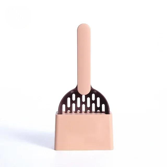 Cat Litter Scoop Set with Base Long Handle Clashing Cat Poop Tool High-Grade ABS Plastic Durable Kitten Toilet Cleaning Tool Pet