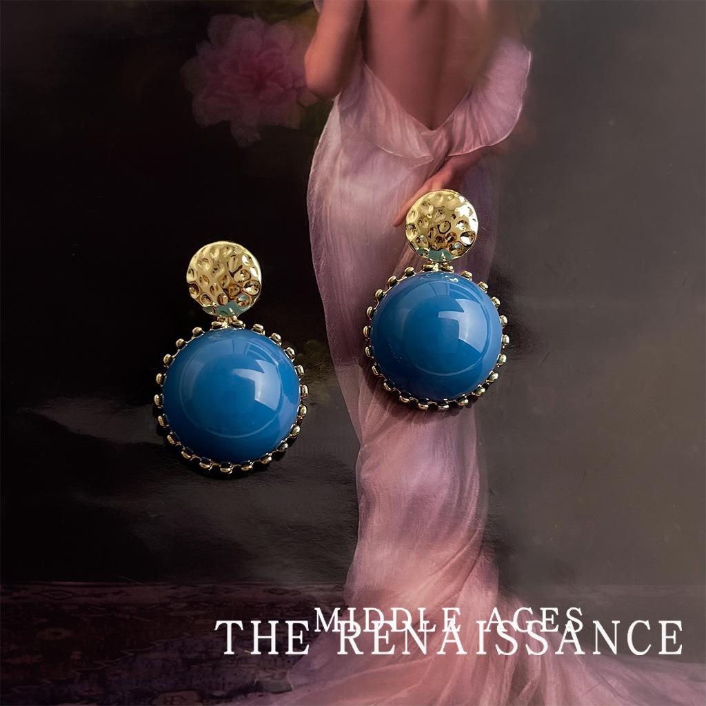 Temperament Hong Kong style haze blue earrings literary and retro S925 silver needle earrings