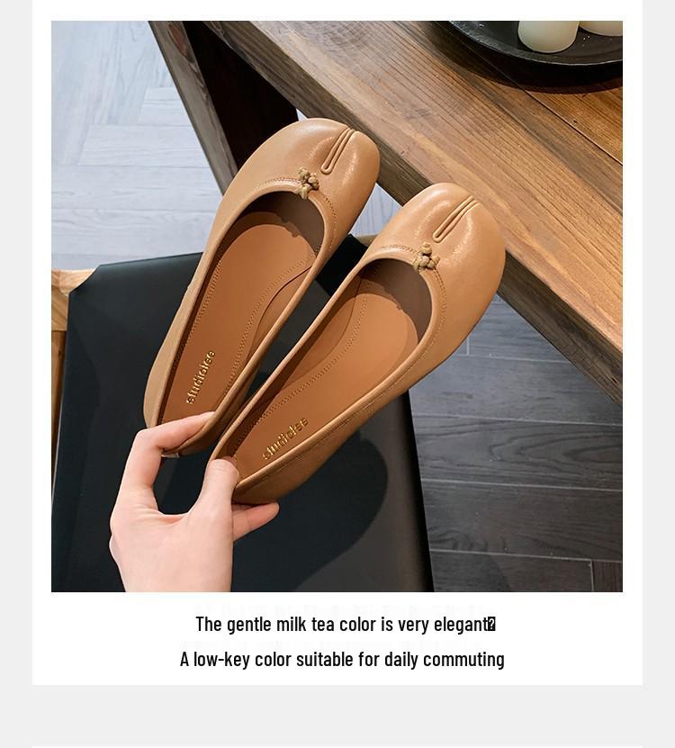 Retro Grape Mom's Style: Cracked Round Toe Pig Hoof Shoes with Flat Sole