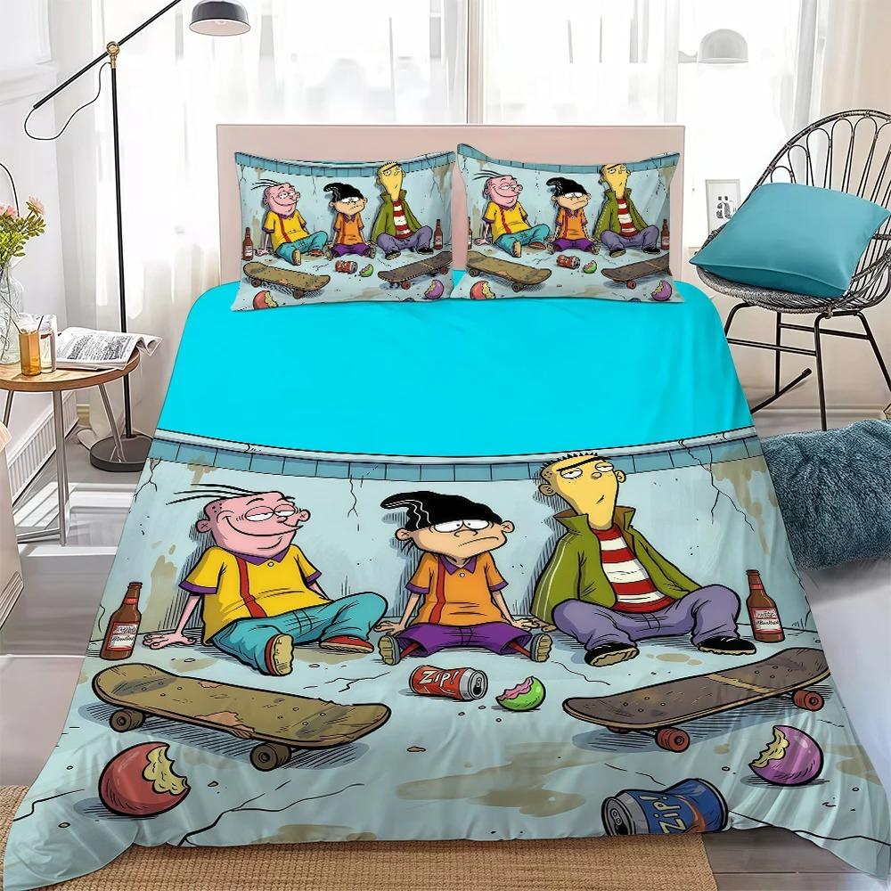 Ensemble de housse de couette Ed, Edd y E-Eddy Impression 3D Ensemble de literie Microfibre douce Dortoirs étudiants Cadeau Simple/Double Queen King Size 140x200cm (2pcs)
