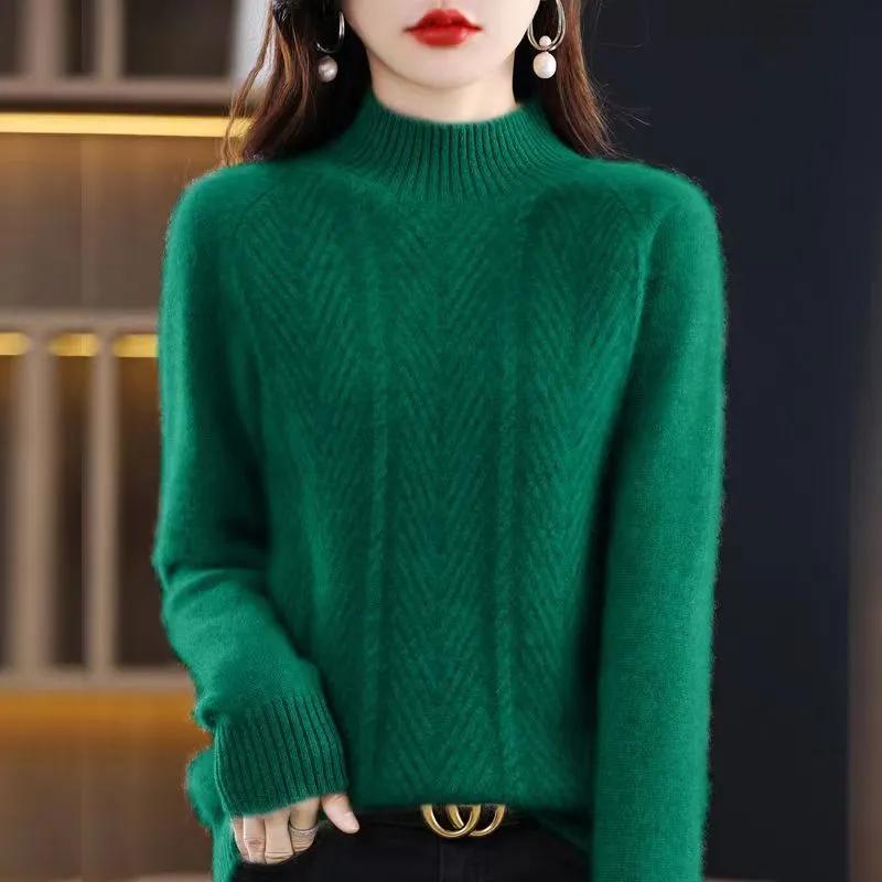 Suéteres de moda Otoño Invierno Cálido Lana Suave Suéter de Manga Larga Jumpers para Mujeres Grueso Suelto Elasticidad Cuello Alto Suéteres Top de Punto