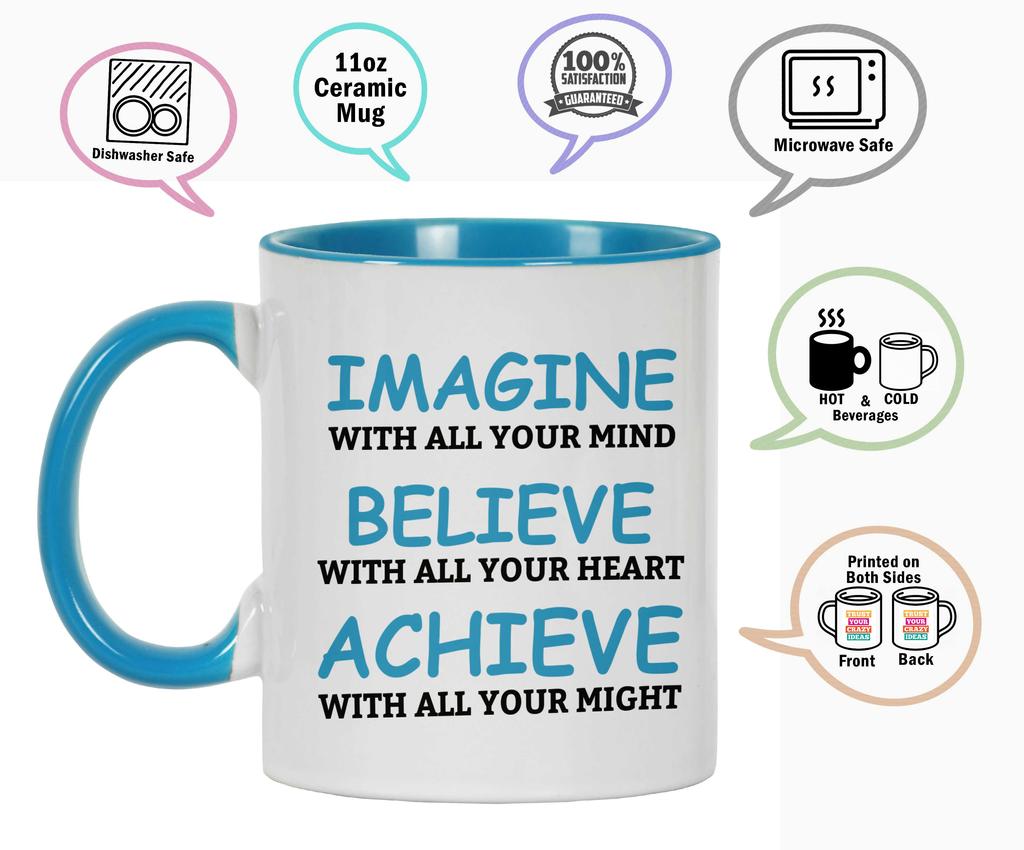 Inkdotpot 11 Oz  Ceramic Coffee  Mugs Imagine Believe Achieve Inspirational Quotes Gift For Co-Worker Boss