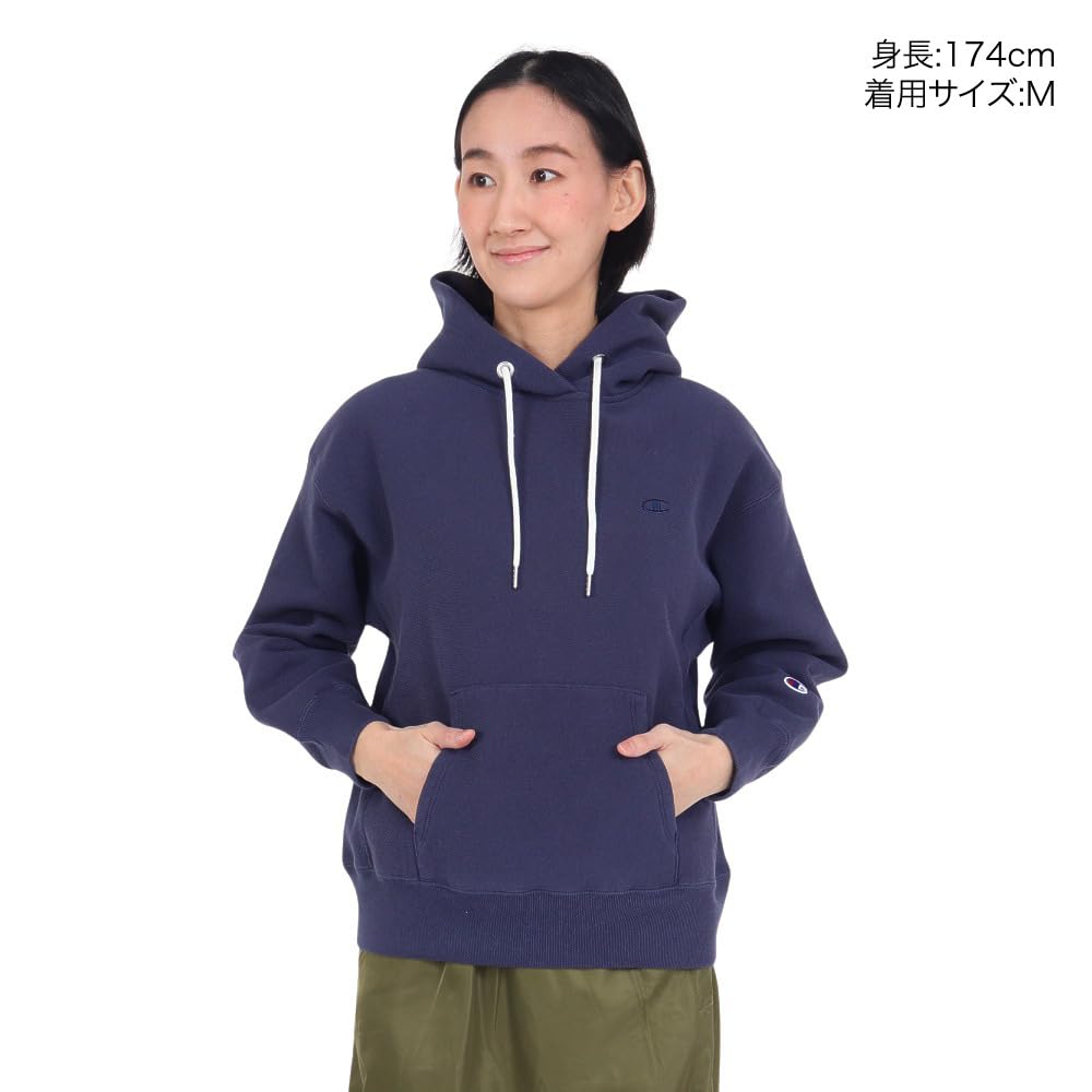 Champion Long Sleeve Cotton USA Reverse Hooded Sweatshirt with a Dark Size L Women's Hoodie, 11.5oz Weave® One-Point Logo, Navy, (CW-Y103)