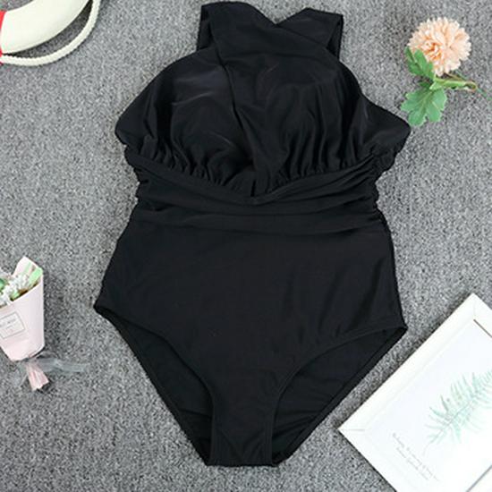 European & American Women's Plus Size Deep V Cross-Back Swimsuit