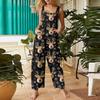Women's Casual Christmas Printed Jumpsuit Sleeveless Printed Cotton Jumpsuit