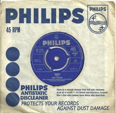 7-Zoll Schallplatte JOHN WALKER (3) - Frau BF1724 Philips 1968 UK Pop Gebraucht