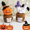 Halloween Knitted Wool Ornaments with Card Crochet Potted Card Doll Handwoven Dolls Figurines for Desktop Home Decoration