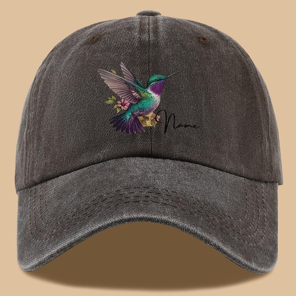 Pc Stilvolle LKW-Kappe mit Kolibri-Aufdruck Vintage-Waschung Baseballkappe Verstellbare Größe Atmungsaktiv Outdoor Unisex Sonnenhut für H