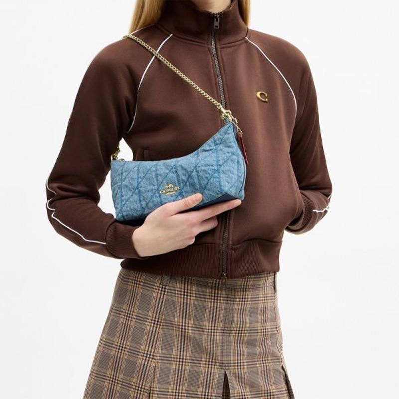 Coach Caitlin 24 Pikowany Detal Złote Elementy Materiał i Skóra Torba Tote Crossbody na Ramię Średnia Damskie torby Indygo CDZ89-IMTYV