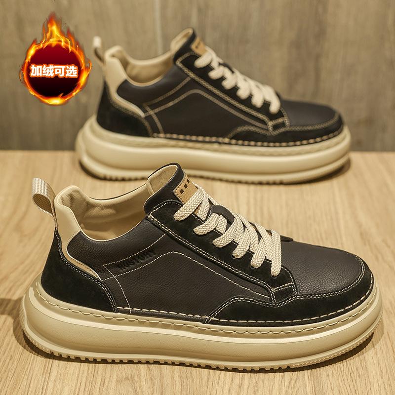 Men's shoes autumn platform casual board shoes men's retro leather sports heightening shoes winter shoes soft sole
