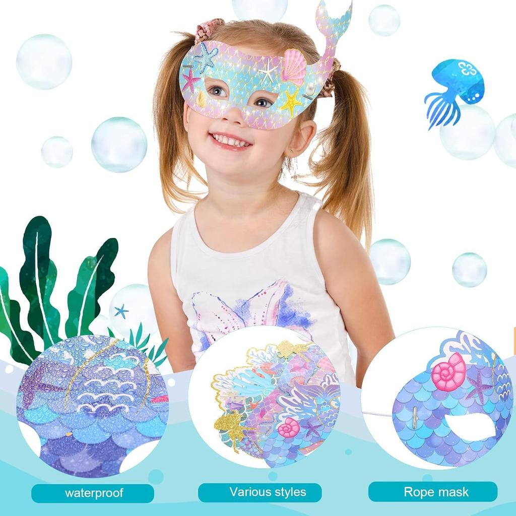 12pcs Colorful Mermaid Mask Ocean Role Playing Party Masks Mermaid Tail Eye Masks Children's Birthday Mermaid Mask