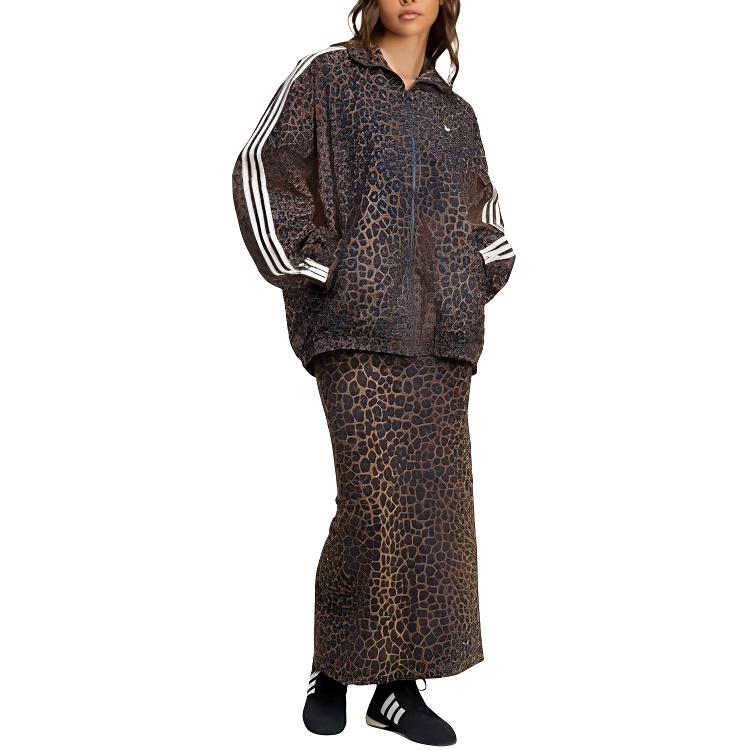 adidas Originals Animal Print Stand Collar Loose Long Sleeve Jacket Women Jacket Caramel JW7301