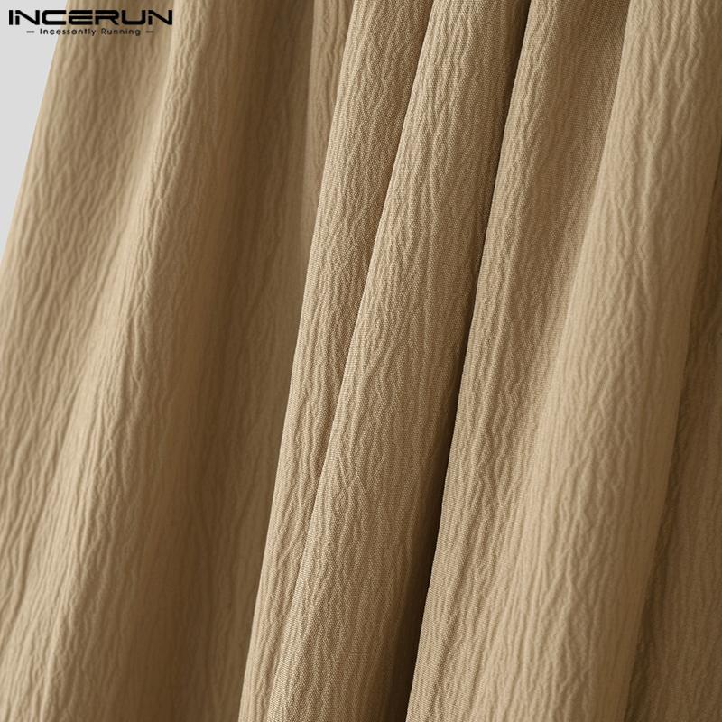 INCERUN Men Elastic Waist Pants Casual Loose Solid Color Texture Harem Trousers