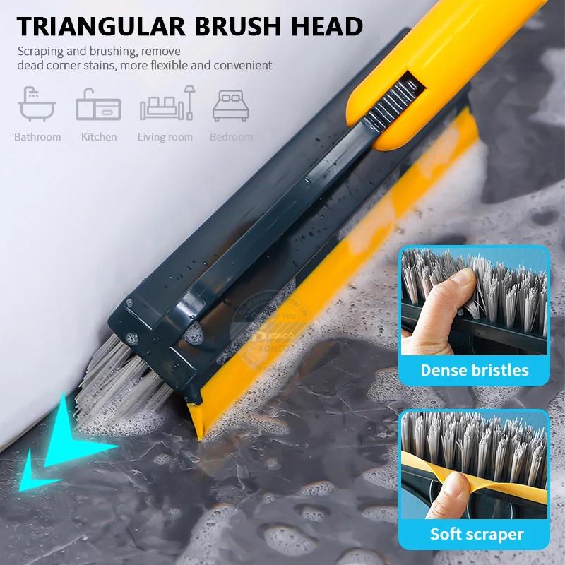 Floor Scrub Brush 2-in-1 Cleaning Brush Long Handle Detachable Wiper Magic Broom Brush Scraping Tile Cleaning Tool