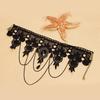 Black Choker Lace Necklace with Bracelet and Earrings Set Gothic Vintage Witch Jewelry for Halloween Costume Wedding