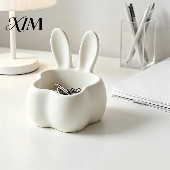 Healing Desk Accessories 3D Printed Rabbit Storage Organizer, Cute Bunny Ears Desktop Container for Decorative Ornament Keys Jewelry, Plastic
