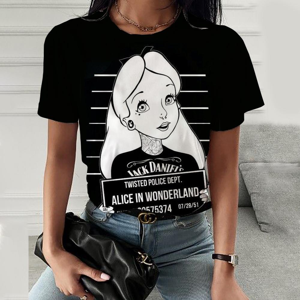 Kreslené dámské tričko s potiskem Disney princezen Letní tričko s krátkým rukávem Harajuku ležérní kulatý výstřih streetwearové oblečení