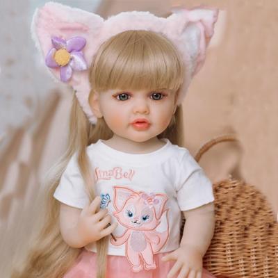 BZDOLL 55cm 22inch Full Body Soft Vinyl Baby Reborn Stand Doll Blonde Girl Lifelike Princess Toddler Art Toy Bebe Birthday Gift for 3+ Children