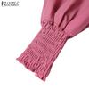 ZANZEA Women Casual Stand Collar Loose Solid Color Long Sleeve Maxi Dress