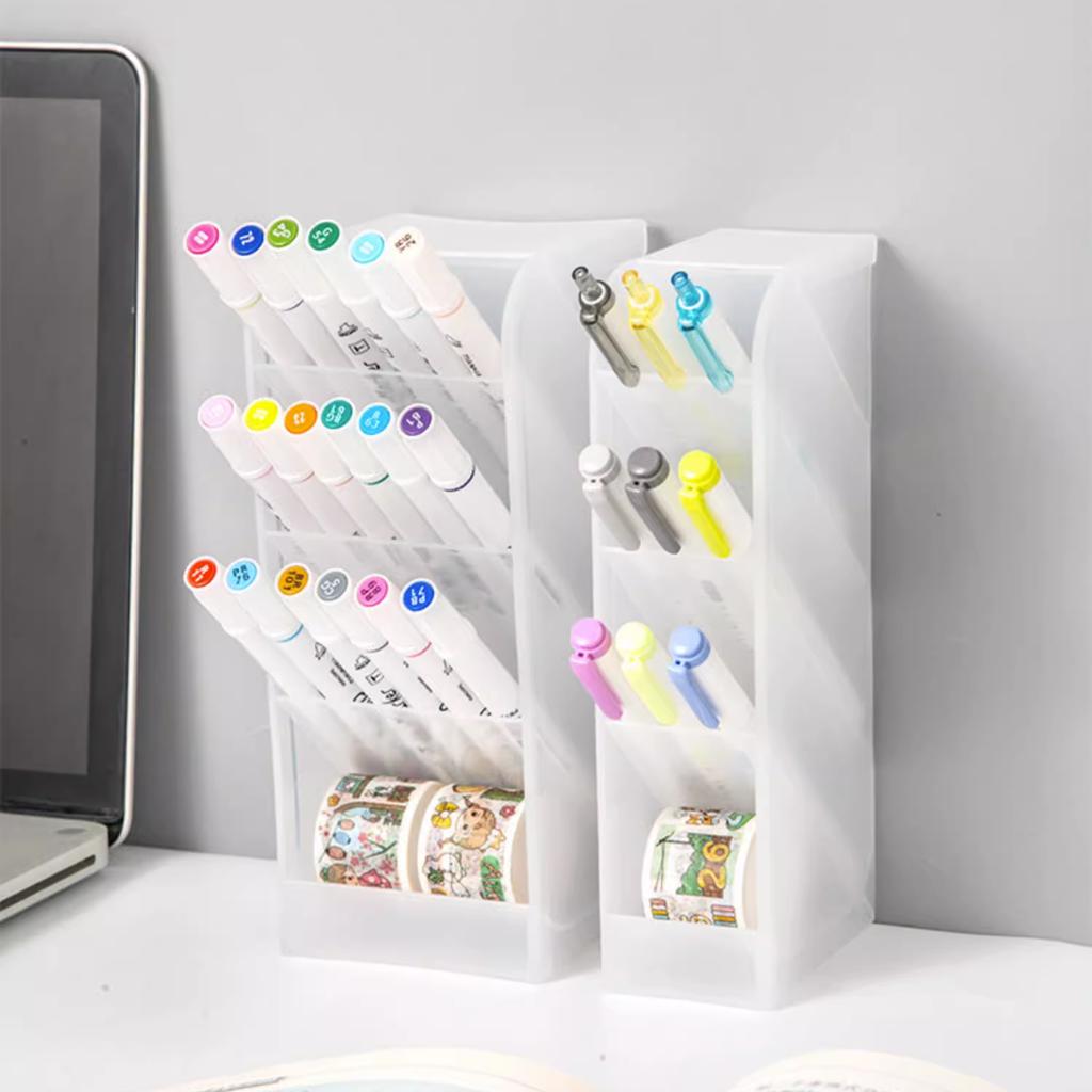 Nový stolní organizér Držák na tužky štětec na make-up Úložný box 4 mřížka Uskladňovací organizér se šikmým vkládáním Školní potřeby