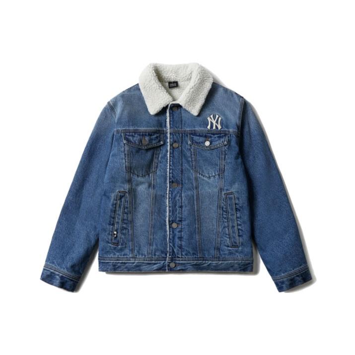 MLB New York Yankees Polo Kragen Jeansjacke Unisex Jacken Hellblau 31JPN1041-50U XS gray