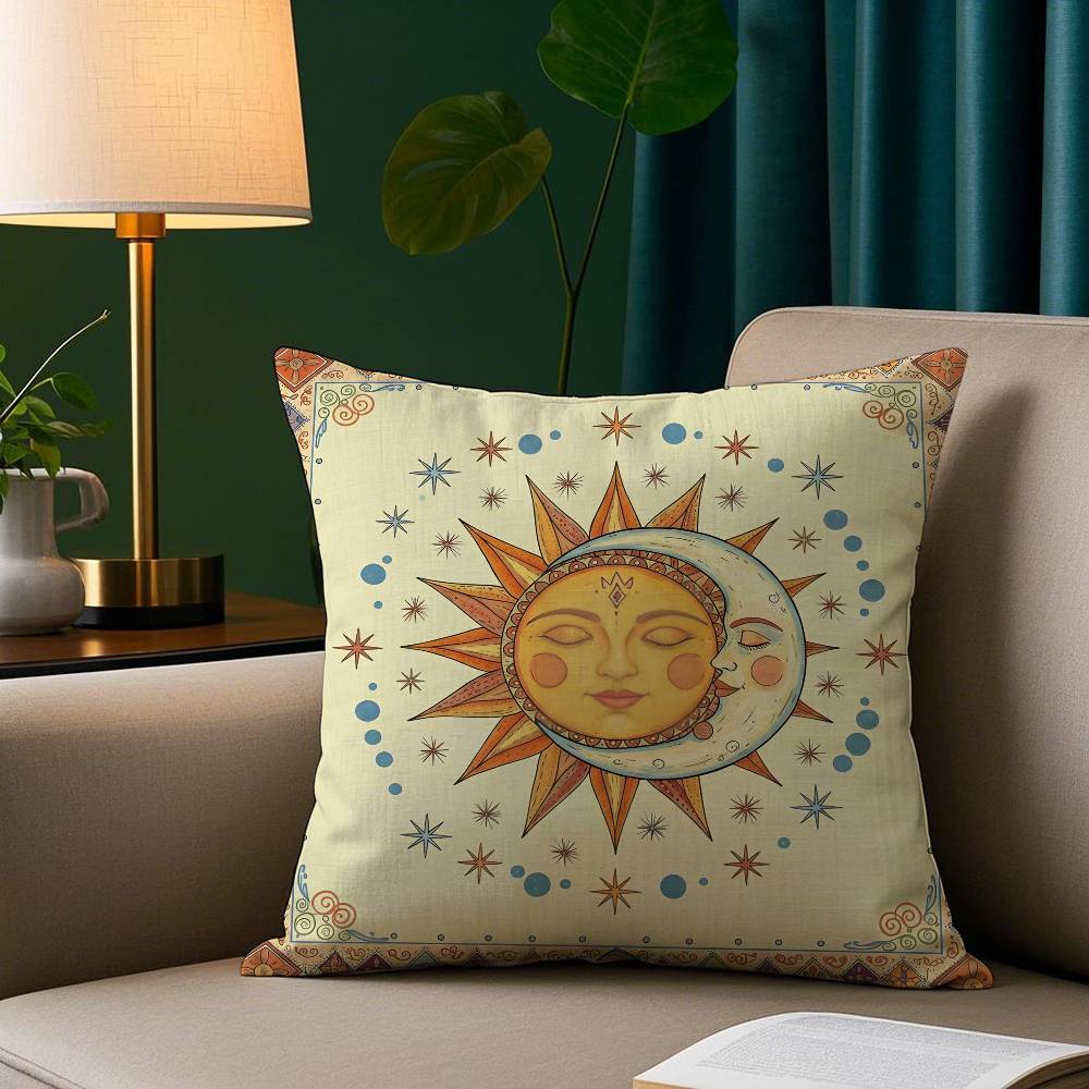 Retro Sun And Moon Pillow Case Short Plush Print Cushion Cover Square Throw Pillow Covers Sofa Home Decor