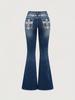 Jeans a zampa da donna con strass e tasche ricamate per tutte le stagioni