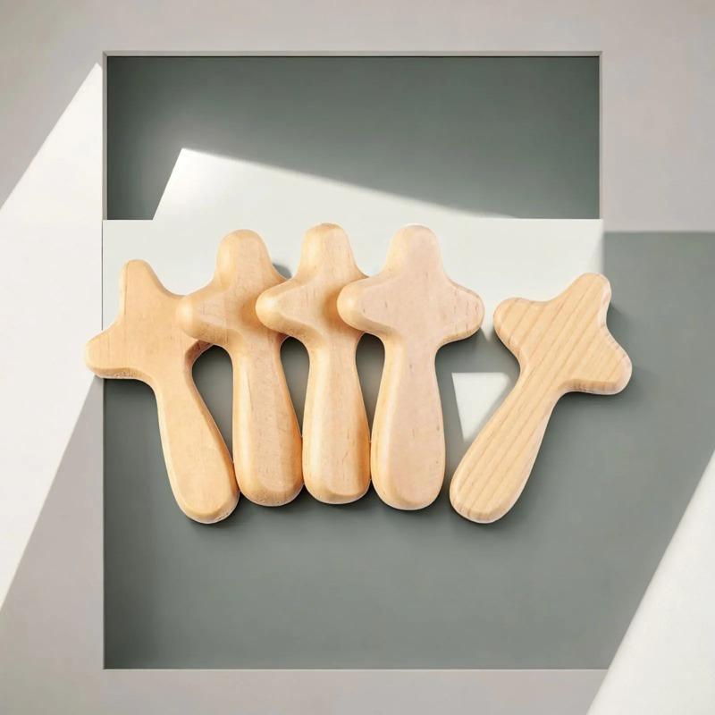 5Pcs Wooden Cross, Handmade Wooden Pendant, Wooden Handicraft, Pine Wood, Hand-held Cross