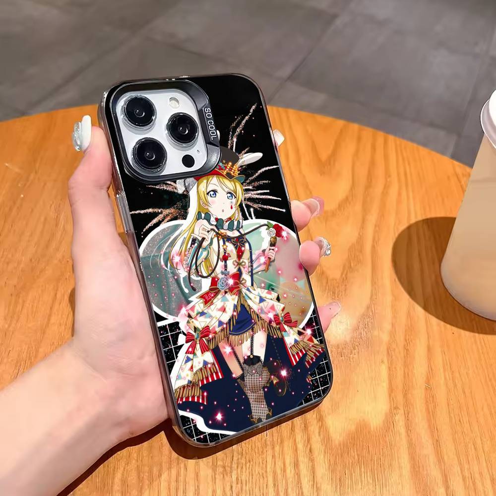 Love L-Live Anime Phone Case For iPhone17 16 15 14 13 12 Pro Max Grey Black Matte Laser Metallic Aurora Funda