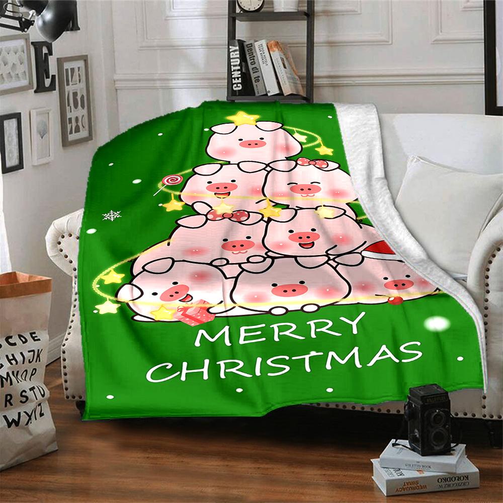 Christmas Pigs Tree Flannel Blanket Super Soft Warm Cozy Blanket For Sofa Bed Office Travel Allseason Home Decor Gift