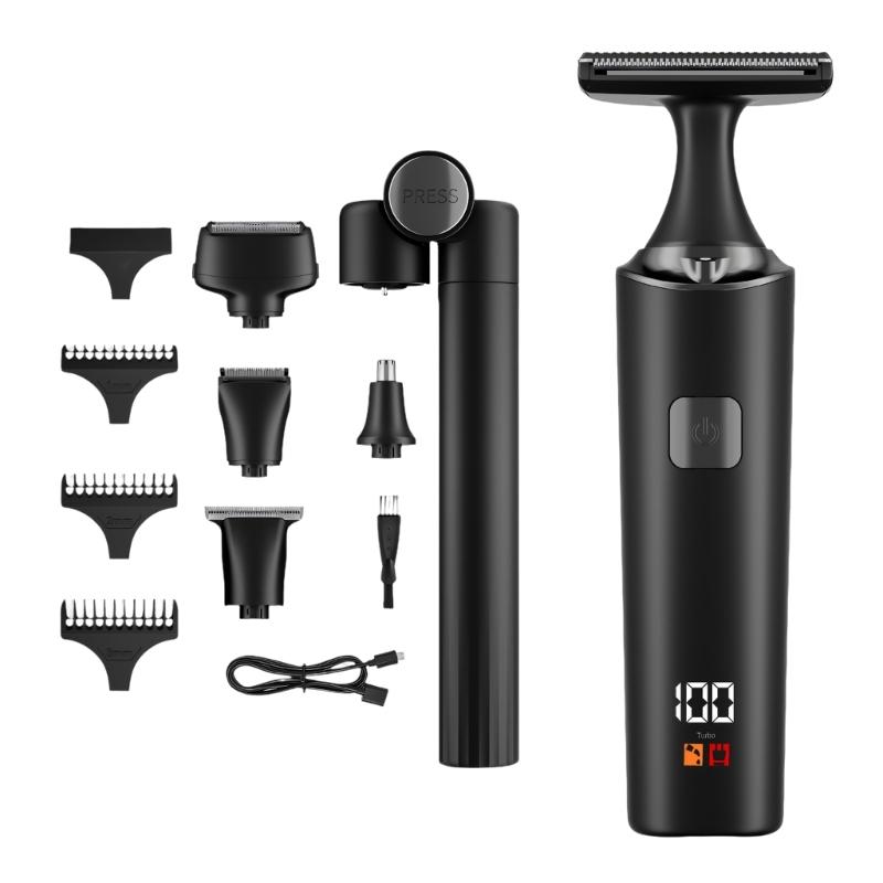 

Rechargeable 5 In 1 Nose Ear Body Hair Groomer With Customizable Angle Handle Battery Level Indicator And Wet Dry Use 1