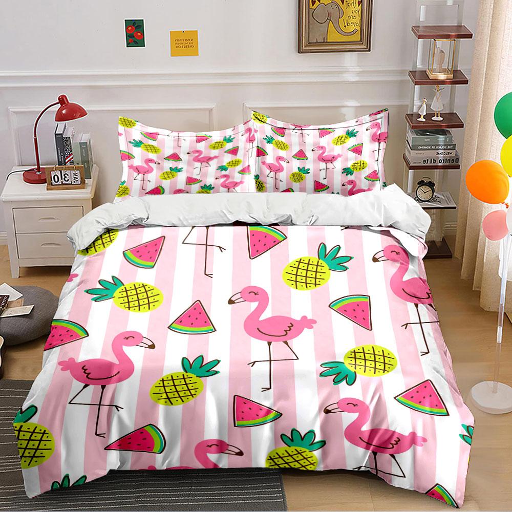 Flamingo Pineapple Watermelon Pattern Bedding Duvet Cover Set Duvet Cover Pillowcases (1*Duvet Cover 2*Pillowcases, Without Duvet Insert)
