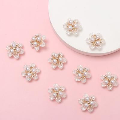 5PCS DIY Craft Crystal Flower-shaped Rhinestone Buttons Pearl Button Pearl Hairpins Headwear Clip