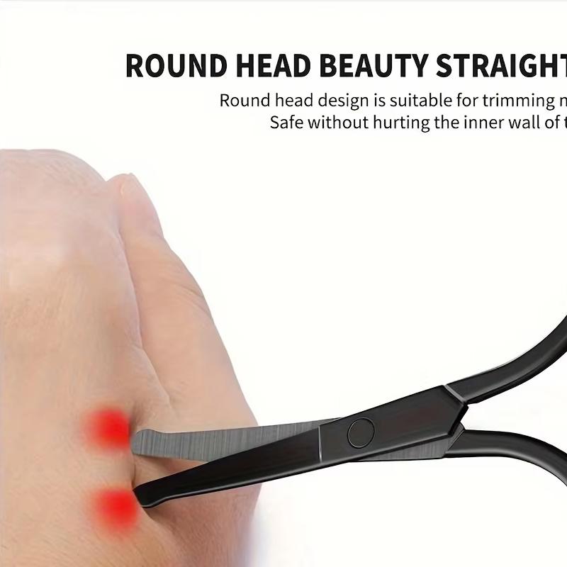 1PC Silver Mirror Light Black Round Head Safety Nose Hair Scissors Neutral Stainless Steel Scissors