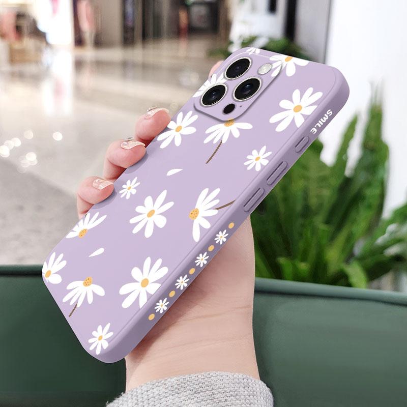 Soft Daisy Liquid Silicone Fall Prevention Case Comfortable Cover For iPhone 16 16e 15 Pro Max Samsung Galaxy S25 Plus XiaoMi Redmi Note 14 Pro Plus