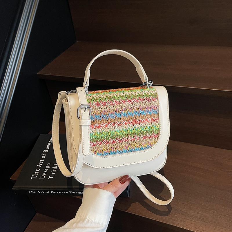 

Rainbow woven bag women s summer new small square bag casual armpit bag seaside beach bag messenger bag белый