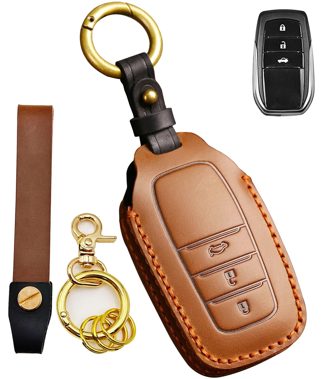 

CigaMaTe Чехол для ключей автомобиля из натуральной кожи для Включает брелок и подарочную коробку Toyota, 3-кнопочный дизайн, Устойчивый к царапинам, Водонепроницаемый, Устойчивый к пятнам,