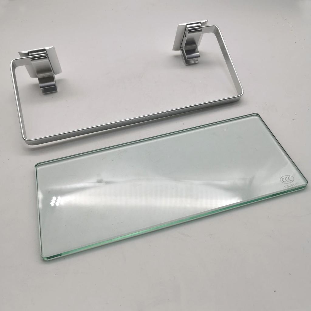 Space Aluminum Glass Shelf - Multi-size, Single or Double Layer Rectangular Bathroom Storage Shelf.