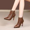 High-heel Fashion Belt Buckle Decoration Women's Boots Velvet Warm Women Shoes 9cm Thin Heel Pointed Toe Rear Zipper Short Boots